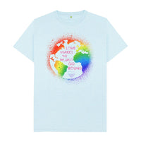 Light Blue Love Makes the World Go Round - Rainbow Earth  | Organic, Recycled  T-Shirt | Gender Neutral